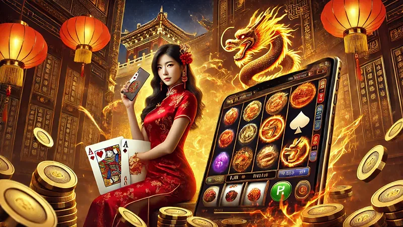 หน้าจอเกมสล็อตบนอุปกรณ์พกพาพร้อมวงล้อและปุ่มควบคุม